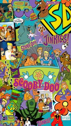 the scooby - boo movie poster is shown with many different cartoon characters on it