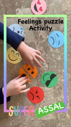 the feelings puzzle activity is fun for kids to do with their hands, fingers and faces