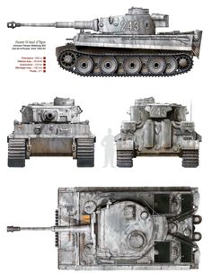 some type of tank is shown in three different positions, including the front and back