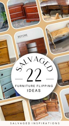 several different types of furniture with the words salvage 22 on it and below them are pictures of