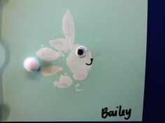 a close up of a child's handprint with an image of a bunny