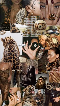 a collage of photos with different types of animal skin and jewelry on it's face