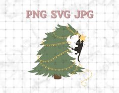 a black cat sitting on top of a christmas tree next to the words png svg jpg