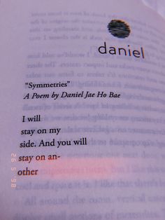 an open book with some type of text on it's page and the words danielle written in english