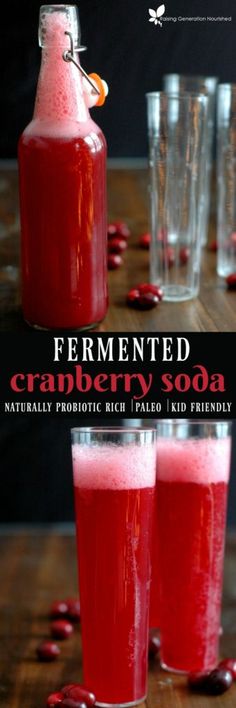 cranberry soda in two glasses on a wooden table