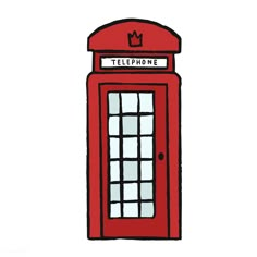 a red phone booth with the word telephone on it's front and crown on top