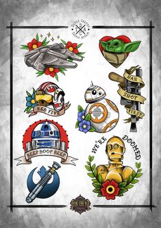 the star wars tattoo stickers are on display