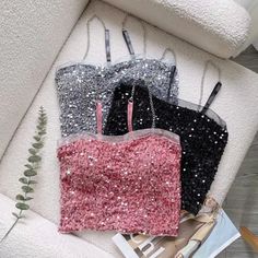 Sparkly Sequin Tube Tops - Assorted Colors Glamorous Party Camisole Tank Top, Glamorous Summer Tube Top With Spaghetti Straps, Glamorous Camisole For Party Season Night Out, Glamorous Camisole For Party Season And Night Out, Glamorous Tube Top With Spaghetti Straps For Summer, Glamorous Camisole For Night Out And Party Season, Trendy Camisole Top For Party, Evening Crop Top With Sequins And Spaghetti Straps, Trendy Party Camisole Tank Top