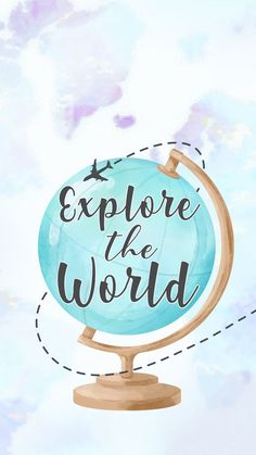 a globe with the words explore the world on it and an airplane flying over it