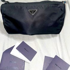 Authentic Prada Makeup Bag Purchased In Miami. I Added A Clasp To Use An Insert And A Chain. Prada Makeup Bag, Prada Makeup, Prada Bags, Makeup Pouch, Cosmetic Bags, Prada Bag, Cosmetic Bag, Makeup Bag, Prada