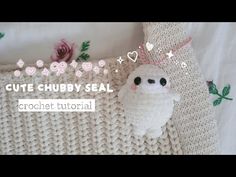 a crochet pillow with an owl on it and the words cute chubby seal