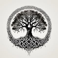 the tree of life is depicted in this celtic style tattoo art design, done by person