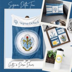 a blue and white towel with the flag of sigma delta