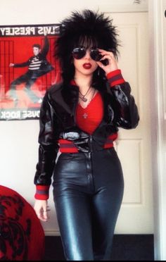 80s Heavy Metal Fashion, Glamrock Aesthetic Outfit, Glam Rock Style Women, 80s Metal Fashion Women, 80s Glam Fashion, 80s Rocker Chick Outfit, 80s Rocker Chick, Rockstar Aesthetic Outfits, Hairstyle Black Hair