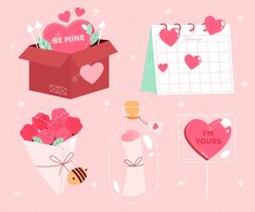 valentine's day printables are on display in a pink box with hearts