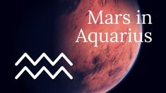 the mars in aquarius logo is shown on top of an image of a red planet