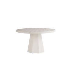 a white table with a circular top on a white background, it appears to be made from concrete