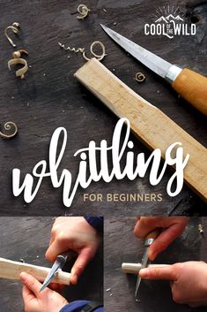 the words whitlings for beginners are shown in three different pictures, including scissors and