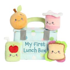 Soft fabric lunchbox with bright design and plush food items that rattle and crinkle, designed for sensory play, by ebba. Lunchables Plushie, Lunchable Plush, Vtech Baby Toys, Baby Stuffed Animals, Baby Talk, Baby Alive, Indoor Toys, Baby Safe, Learning Through Play