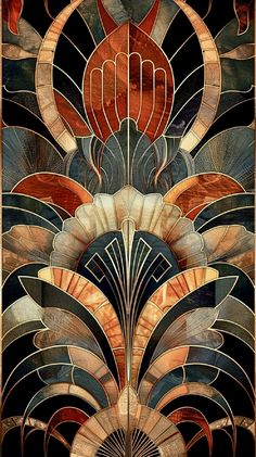 an art nouveau painting with many colors and shapes