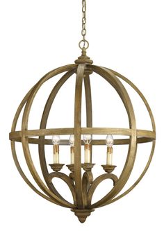 an orb chandelier with three lights hanging from it