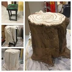 several pictures of different types of furniture made out of tree stumps