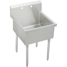 a stainless steel sink with two legs