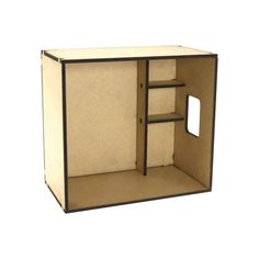 an open cardboard box with shelves on each side