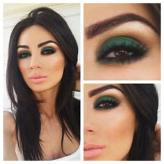 Top 10 Colors For Brown Eyes Makeup. love this green color. - looks s bit extreme, but pretty for the right party or concert Machiaj Smokey Eyes, Beauty Make-up, Green Eyeshadow, Eye Makeup Looks, Smokey Eyes, Beauty Standards