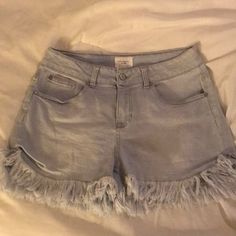 Very Light Denim Wash Shorts With Fun Fringe Detail. Never Worn. Size 7/28 Short Celebrities, Short Fringe, Celebrity Pink, Size 28 Jeans, Light Wash Denim, Pink Shorts, Light Denim, Denim Wash, Jean Shorts