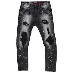 Makobi M1771 Makobi Petani Shredded Jeans With Bleach Spots - Black Wash All Our Items We Sell Are 100% Authentic And Brand New Sealed In A Bag. Cloud Puffer Jacket, Shredded Jeans, Biker Pants, Biker Jeans, Shorts Sweatpants, Track Shorts, Jeans Kids, Denim Material, Denim Coat