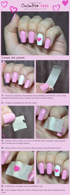 unha decorada rosa #outubrorosa VEJA O TUTORIAL COMPLETO DESSA LINDA UNHA DECORADA!!! EUCAPRICHO.COM Gel Manicure Diy, Nails Grunge, Easy Manicure, Unghie Nail Art, New Nail Designs, Grunge Nails, Madelaine Petsch, Super Nails, Diy Nail Designs