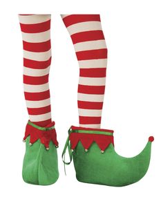 the legs and feet of a woman in striped stockings, green boots and red socks