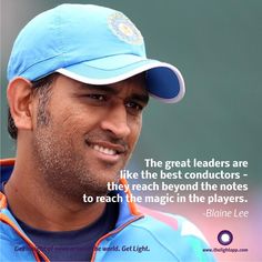 a man wearing a blue hat with an orange stripe on it and the words, the great leaders are like the best conductors - they reach beyond the holes to reach