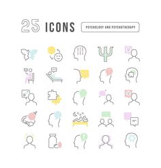 Set of linear icons of Psychology and Psychotherapy Psychology Icon Aesthetic, Cute Psychology Doodles, Psychology Doodles, Psychology Aesthetic Art, Psychology Icon, Highlighters Aesthetic, Windows Folder Icon, Psychology Aesthetic