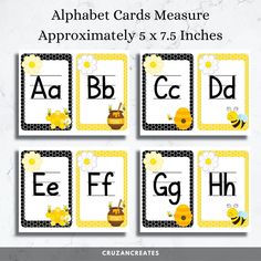 the alphabet cards measure approximately 5x7 inches