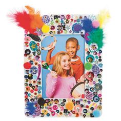 a multicolored photo frame with an image of two children