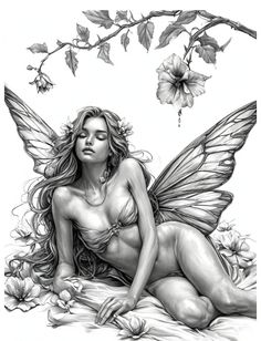 a drawing of a fairy sitting on the ground