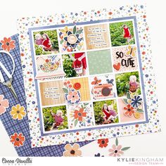 a scrapbook with flowers and pictures on it