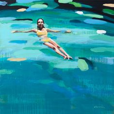 a painting of a woman floating in the water