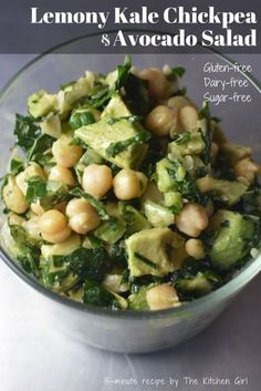 lemony kale chickpea and avocado salad