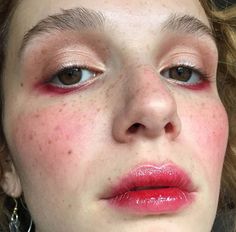 Freckle Blush Makeup, High Blush Makeup, Heavy Blush Makeup Looks, Red Blush Makeup, Drunk Blush Makeup, Blush Makeup Aesthetic, Wicked Makeup, Drag King Makeup, Youthful Makeup