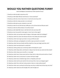 a question sheet with the words would you rather have questions?