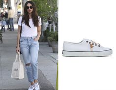 White Sperry Sneakers Outfit, Sperry Sneakers Outfit, Sperrys Women's Outfit, Sperry Outfits For Women, Leather Sneakers Outfit, Sneakers Outfit Summer