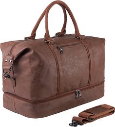 FR Fashion Co. 20" Men's Versatile Leather Duffel Bag Leather Weekender, Leather Travel Bag