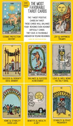 the twelve most tarot cards are shown in yellow and black, with different illustrations on them