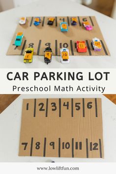 car parking lot preschool math activity for kids to practice their numbers and place value in the cars