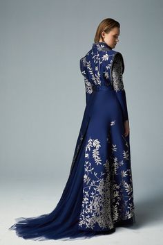 Description Navy A-line, Long dress Fitted, Long Sleeves Plunging neckline Mikado, Lace Dry Clean Made in Lebanon SKU ga-6180-ga-6200 Mikado Gown, Kimono Style Tops, Simple Gowns, Fantasy Gowns, Fashionista Clothes, Medieval Fashion, Abayas Fashion, Fashion Design Clothes, Costume Outfits