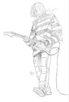 a drawing of a person playing an electric guitar