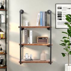 An Excellent Solution For Organizations. If you lack display or organizational space and have limited floor space, this wall-mounted pipe shelf is a great solution. Take the rustic multifunctional shelves home. Ideal for storage or decoration. Antique design with matte black pipes and solid wood panels. Fits modern, farmhouse, or industrial styles. Can be used in bathroom, kitchen, etc. Wall-mounted to save space. Fashionable and practical, adds modern farmhouse touch. Williston Forge | Willist… Floating Shelves Organization, Wall Book Shelf Ideas, Bookshelf Hanging, Farmhouse Kitchen Bar, Industrial Pipe Shelf, Rustic Wood Shelf, Shelves Organization, Pipe Shelving, Metal Floating Shelves